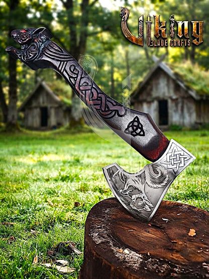 Ratatoskr Viking Axe | Hand Carved Handle | Forged Steel