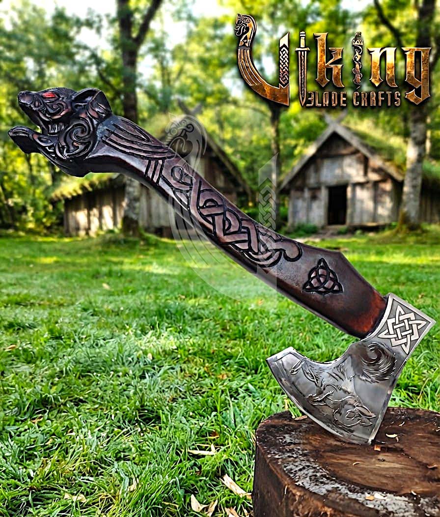 Ratatoskr Viking Axe | Hand Carved Handle | Forged Steel