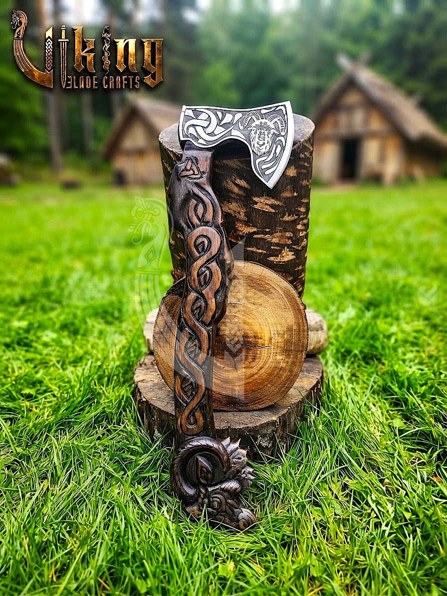 Geit Norse Axe | Goat Totem Handle | Hand Forged Steel