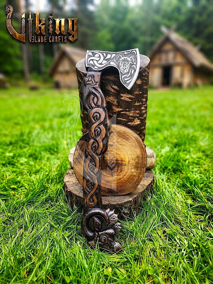 Geit Norse Axe | Goat Totem Handle | Hand Forged Steel