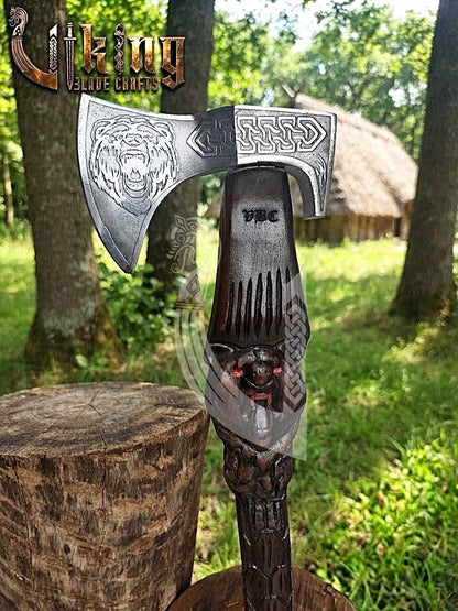 Viking Bear Axe | Hand Carved Handle | Forged Steel | Bjorn