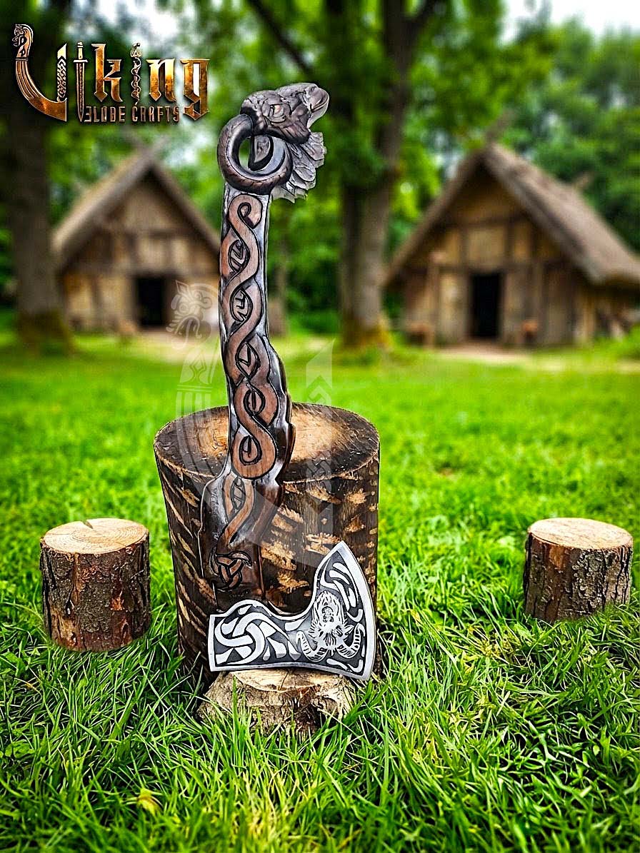 Geit Norse Axe | Goat Totem Handle | Hand Forged Steel