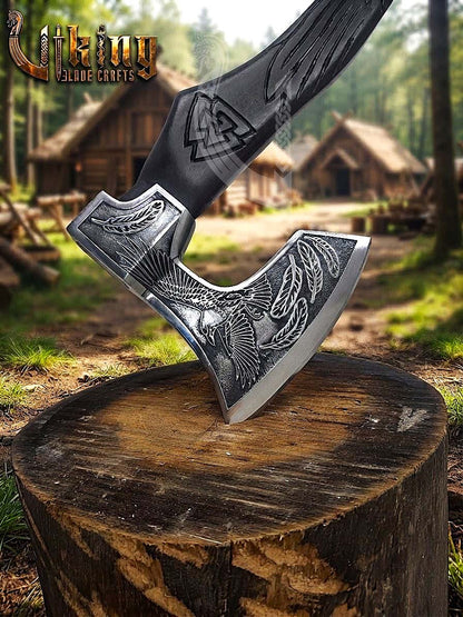 Odin Viking Axe | Raven Valknut Handle | Forged Steel