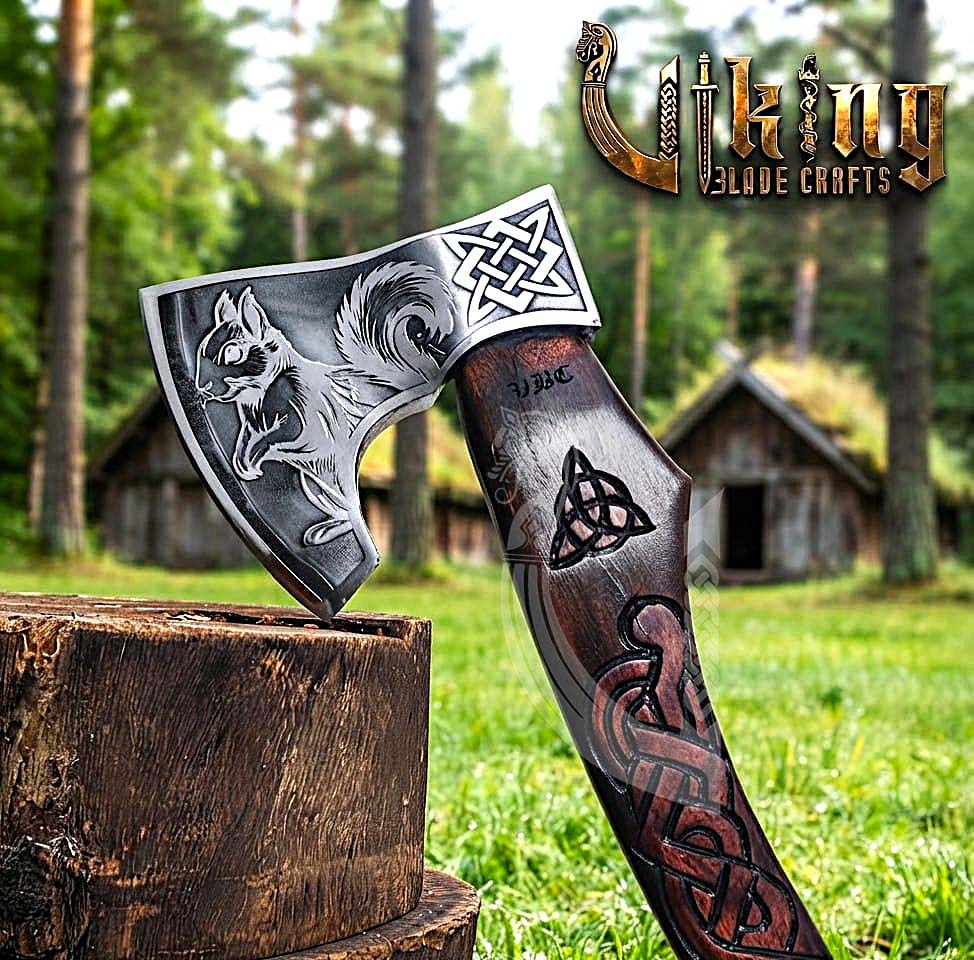 Ratatoskr Viking Axe | Hand Carved Handle | Forged Steel