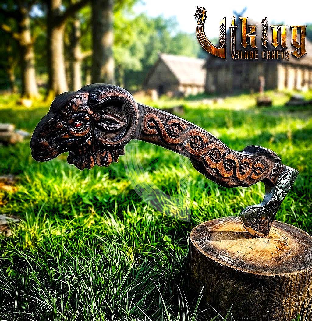 Geit Norse Axe | Goat Totem Handle | Hand Forged Steel