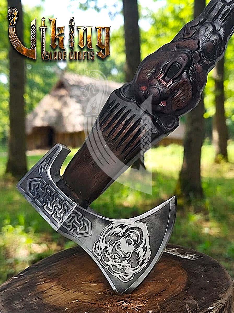 Viking Bear Axe | Hand Carved Handle | Forged Steel | Bjorn