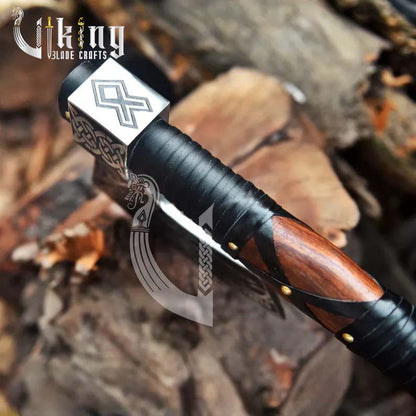 Engraved Norse Wolf Head Axe with Authentic Viking Shield Set