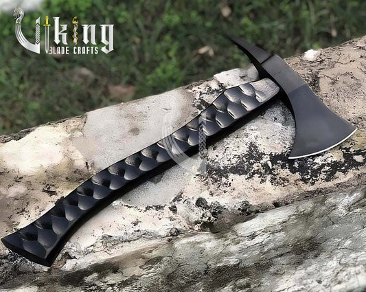 Handmade Viking Axe – Black Handle High Carbon Steel Axe with Sheath
