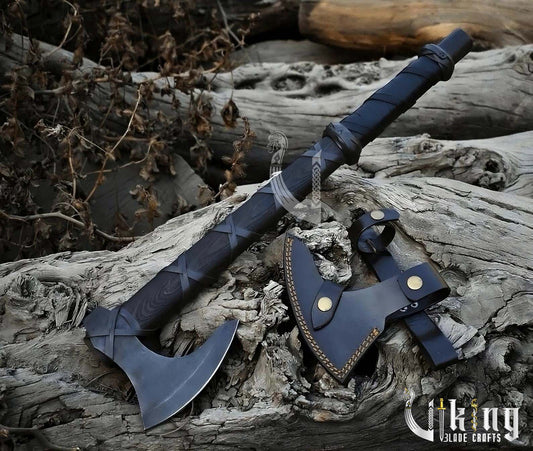King Ragnar Lothbrok Viking Axe – Hand Forged Black Axe with Sheath
