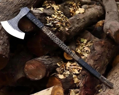 Handmade Vegvisir Viking Splitter Axe – Long Norse Battle Axe with Leather Cover