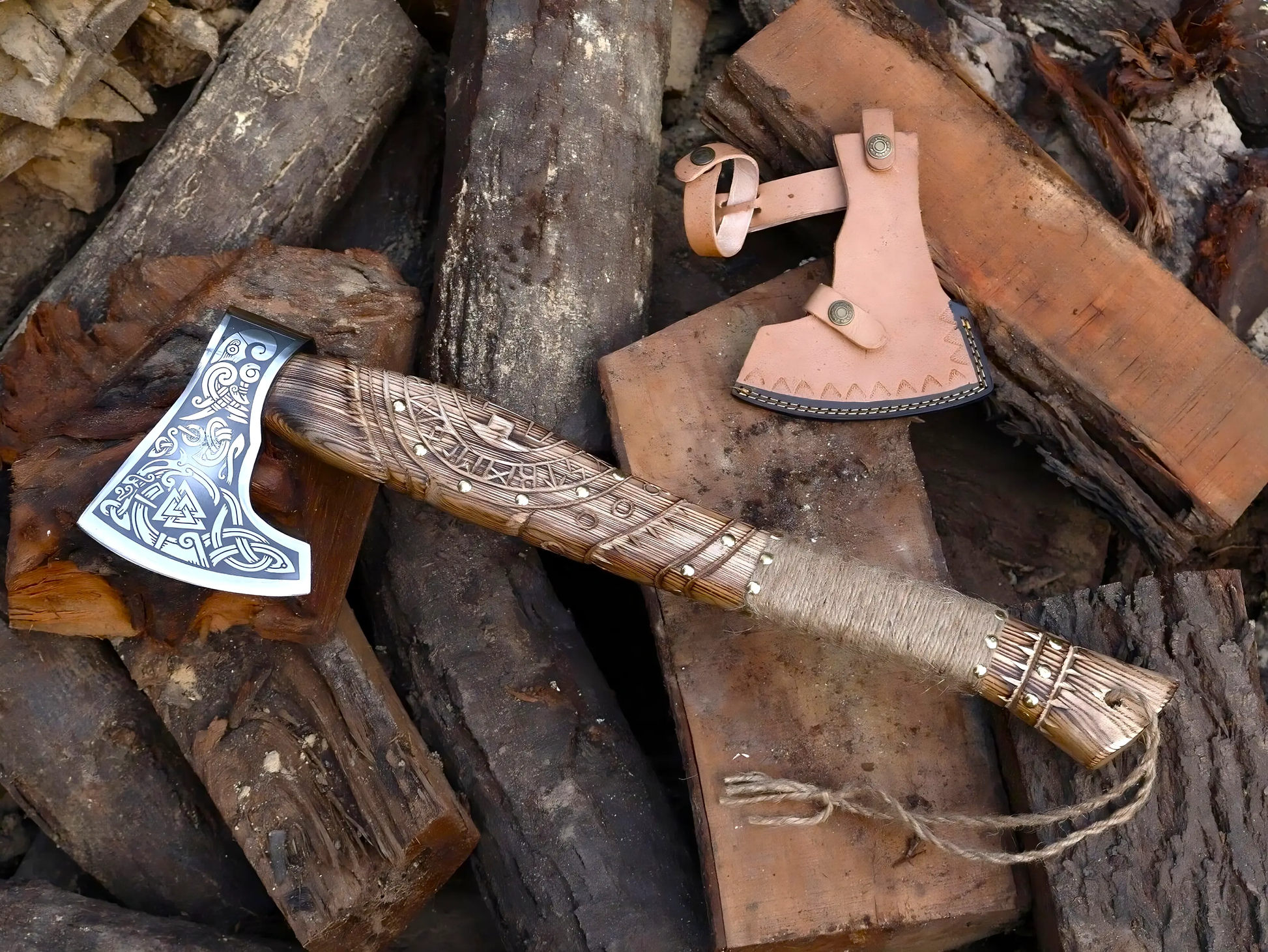 Hand-Carved Handle Viking Axe – Scandinavian Style Norse Battle Axe Viking_Blade_Crafts