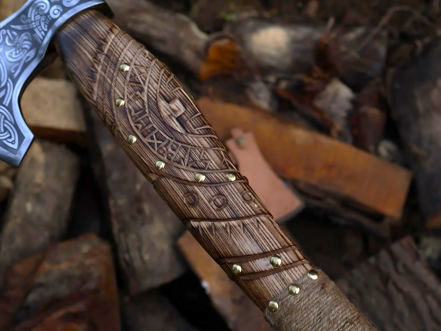 Hand-Carved Handle Viking Axe – Scandinavian Style Norse Battle Axe Viking_Blade_Crafts