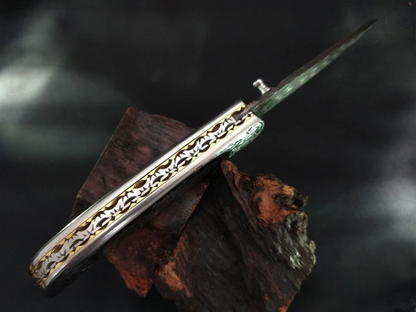 Handmade Damascus Folding Knife – Roman Commander Hand-Carved Handle
