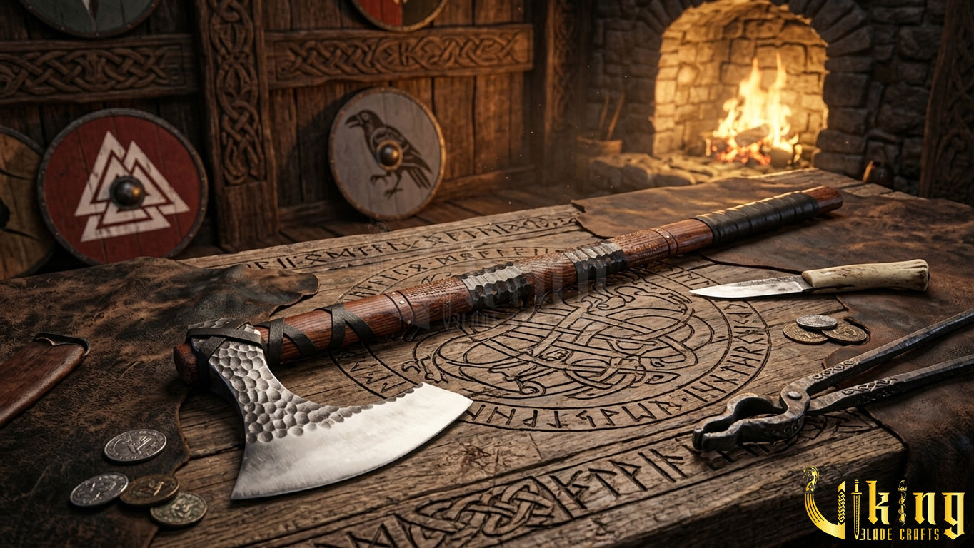 Hand-Forged 36" Viking Battle Axe with Leather Sheath