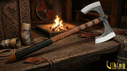 30" Double Bit Viking Battle Axe - Hand Forged Carbon Steel & Leather