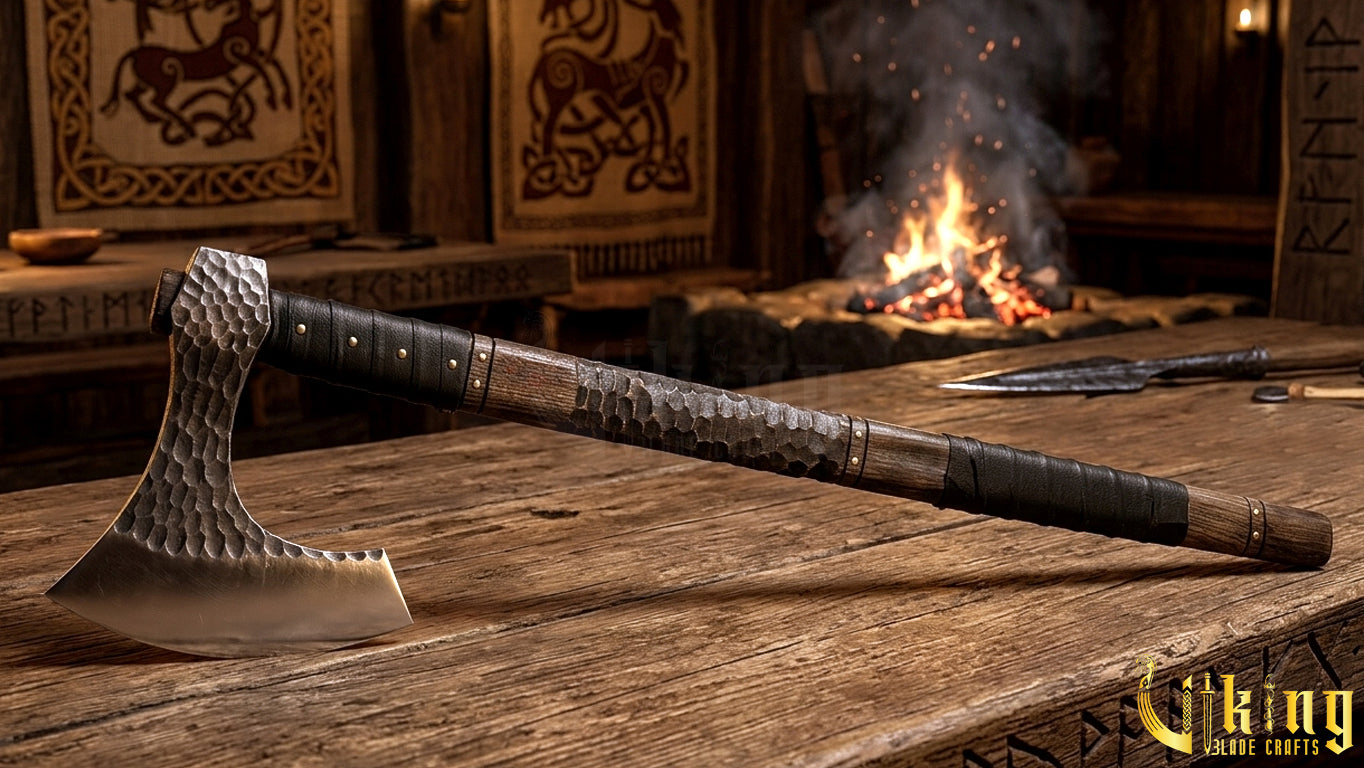 Hand Forged Vegvisir 36" Viking Axe & Rune-Engraved Valknut – Norse Warrior Axe