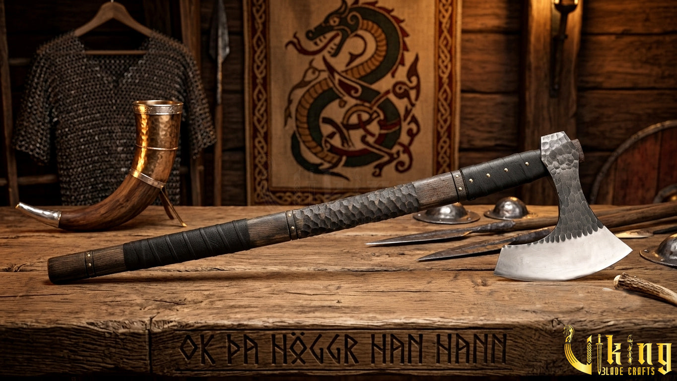 Hand Forged Vegvisir 36" Viking Axe & Rune-Engraved Valknut – Norse Warrior Axe