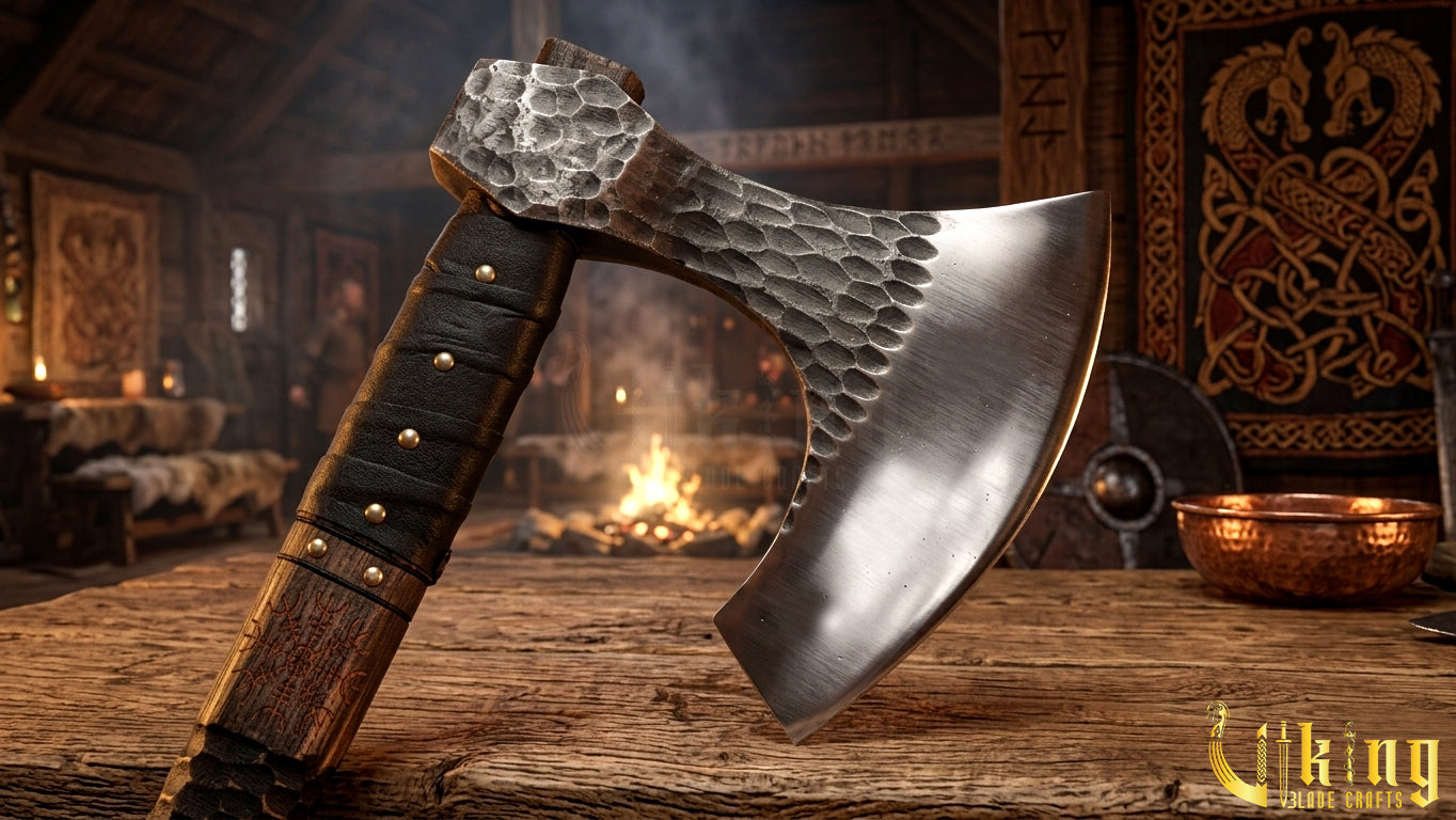Hand Forged Vegvisir 36" Viking Axe & Rune-Engraved Valknut – Norse Warrior Axe