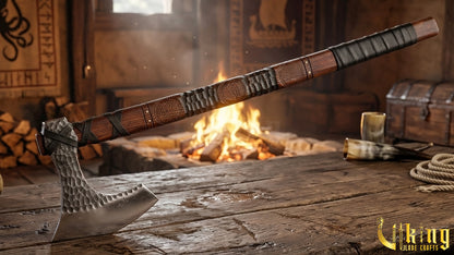 Hand-Forged 36" Viking Battle Axe with Leather Sheath