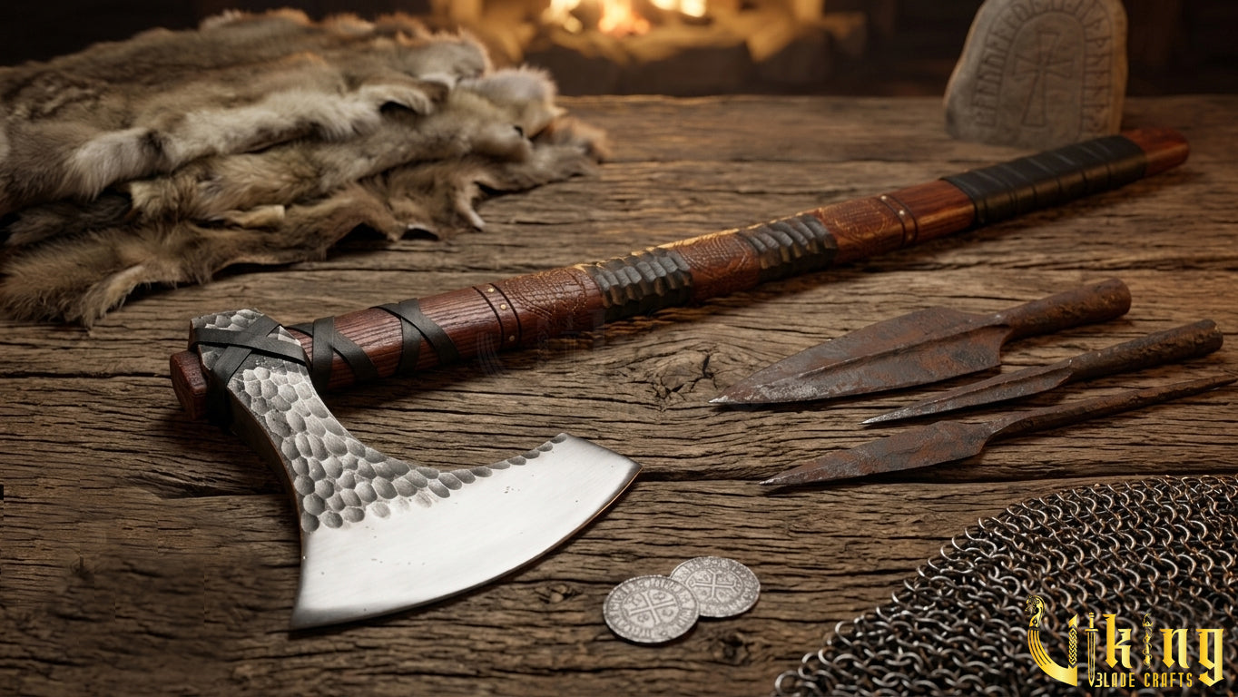 Hand-Forged 36" Viking Battle Axe with Leather Sheath