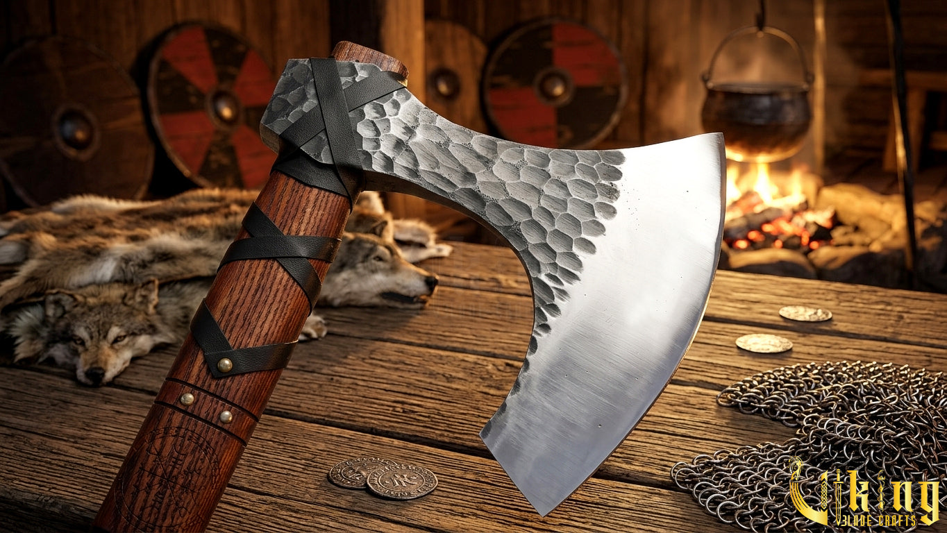 Hand-Forged 36" Viking Battle Axe with Leather Sheath