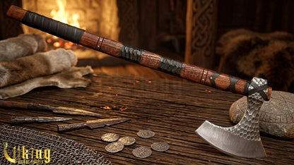 Hand-Forged 36" Viking Battle Axe with Leather Sheath