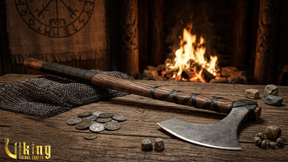 Hand-Forged 36" Long Viking Battle Axe – High Carbon Steel Blade & Wooden Handle
