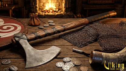 Hand-Forged 36" Long Viking Battle Axe – High Carbon Steel Blade & Wooden Handle