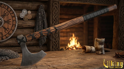 Hand-Forged 36" Long Viking Battle Axe – High Carbon Steel Blade & Wooden Handle
