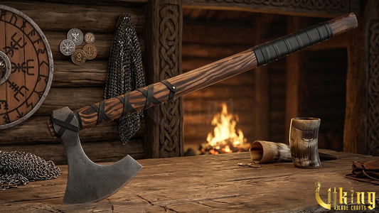 Hand-Forged 36" Long Viking Battle Axe – High Carbon Steel Blade & Wooden Handle