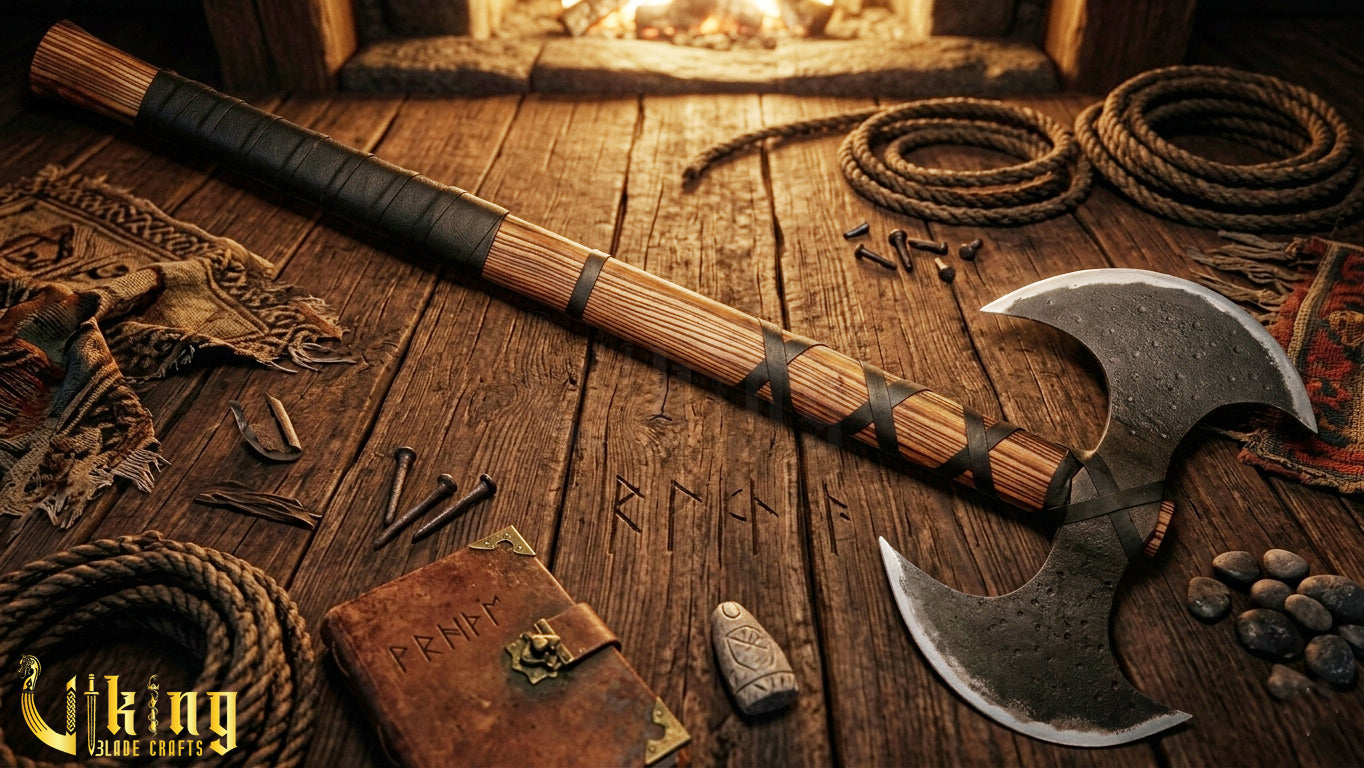 Hand-Forged Viking Warrior Double-Headed 33"Inches Axe & Leather Cover