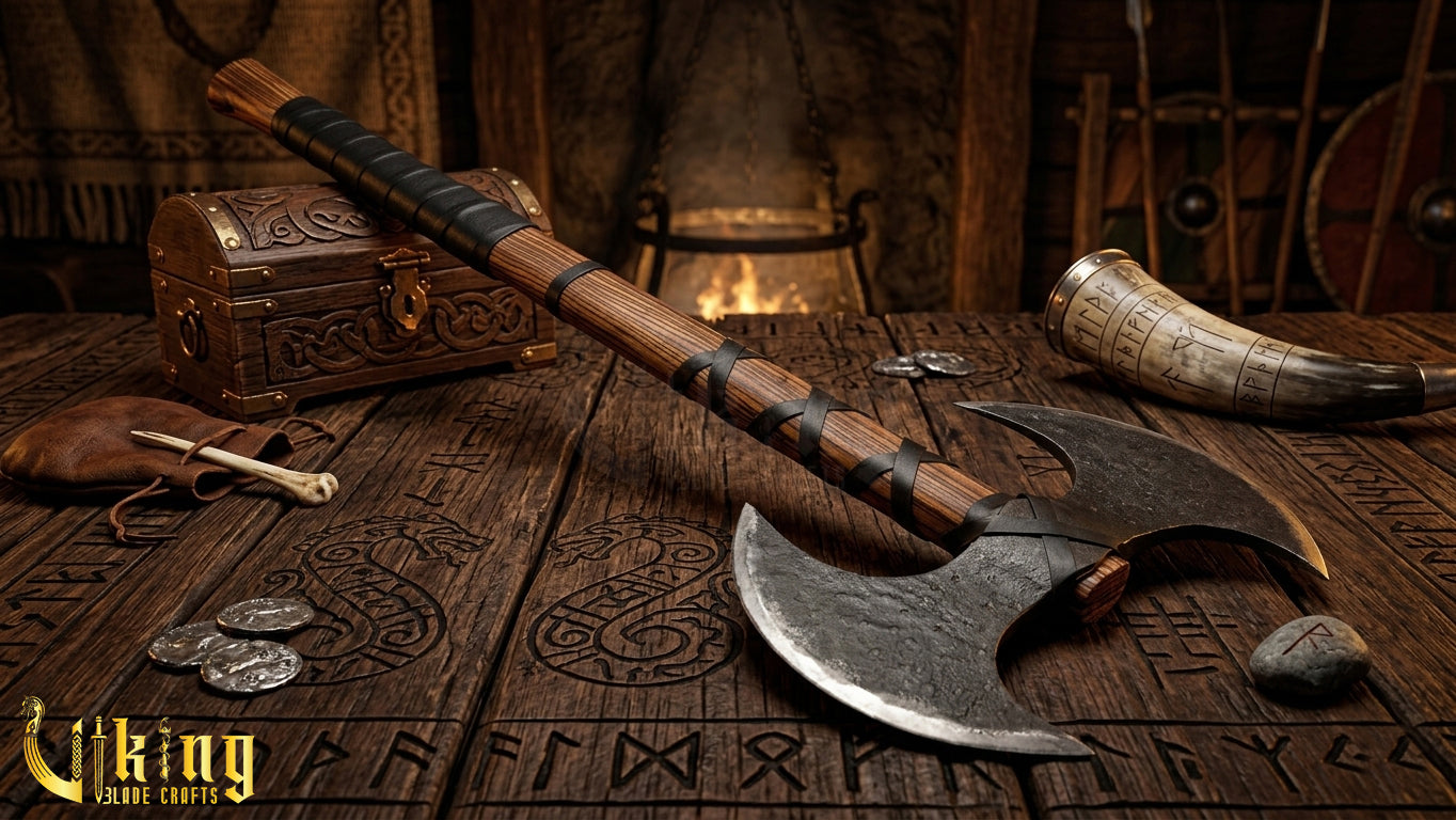 Hand-Forged Viking Warrior Double-Headed 33"Inches Axe & Leather Cover