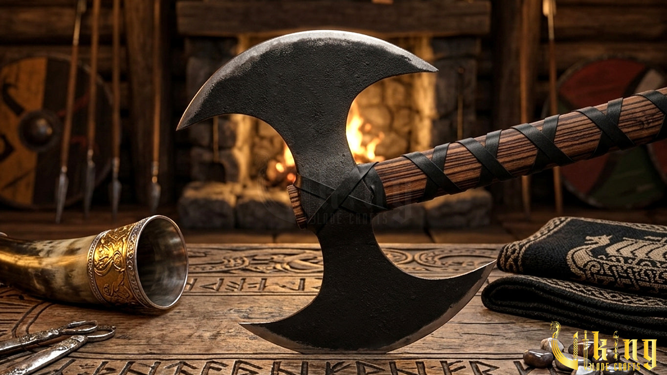 Hand-Forged Viking Warrior Double-Headed 33"Inches Axe & Leather Cover