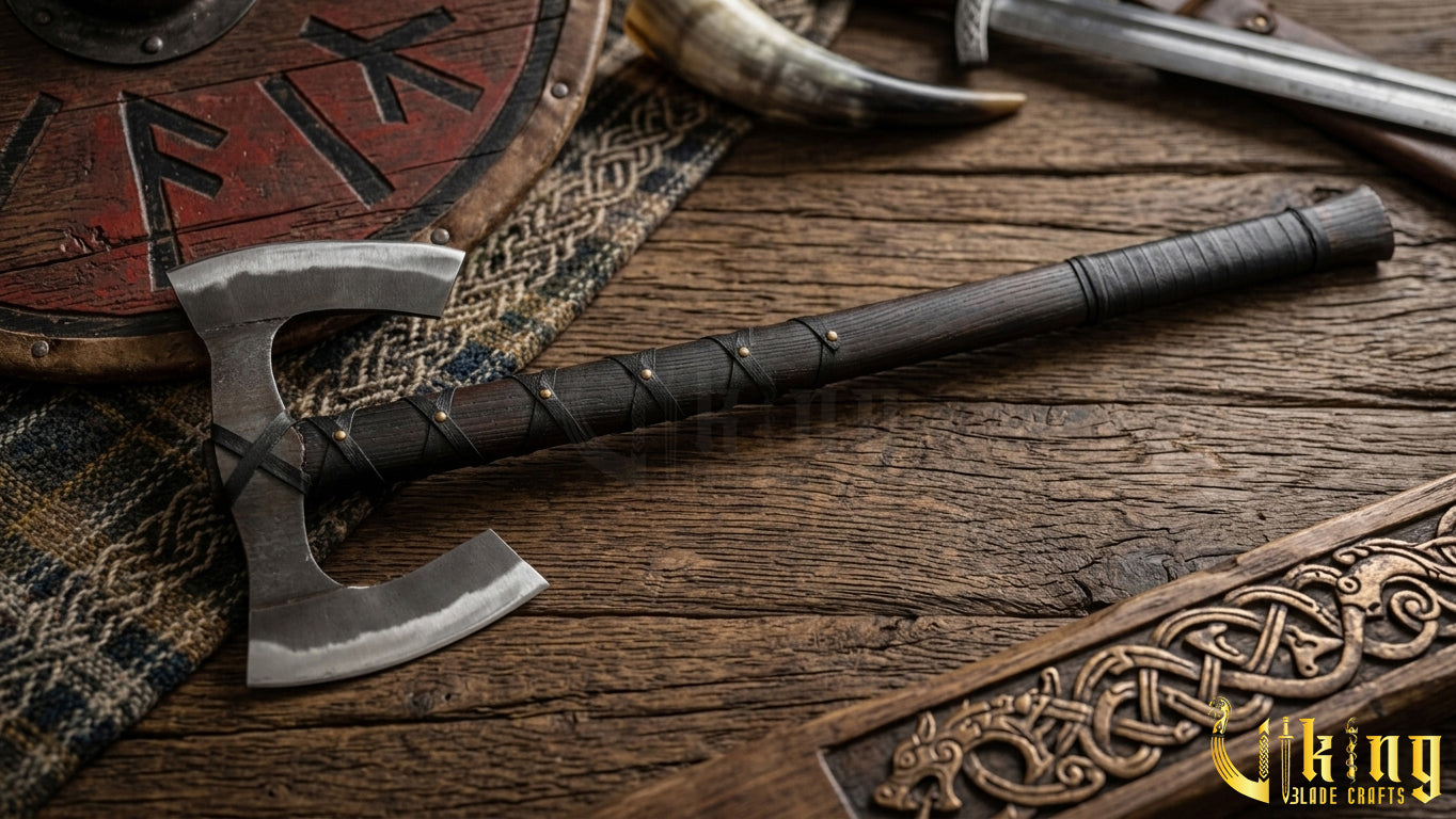 36" Double Bit Viking Axe - Hand Forged Carbon Steel & Leather Cover