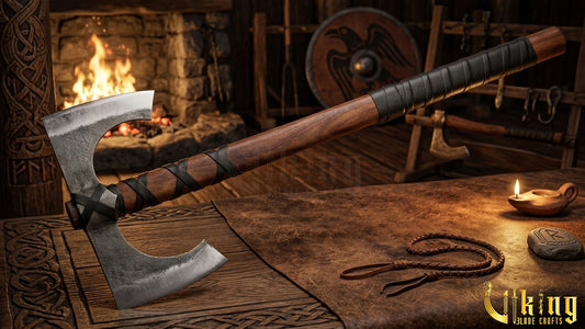 30" Double Bit Viking Battle Axe - Hand Forged Carbon Steel & Leather