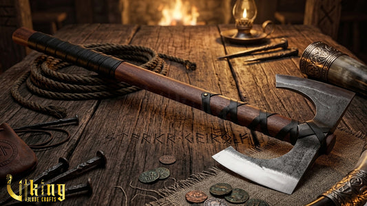 30" Double Bit Viking Battle Axe - Hand Forged Carbon Steel & Leather