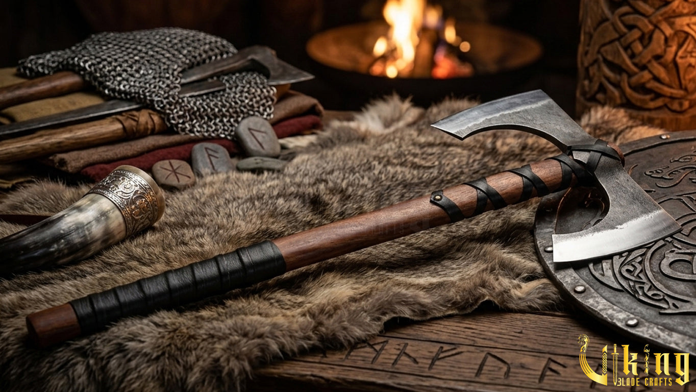 30" Double Bit Viking Battle Axe - Hand Forged Carbon Steel & Leather