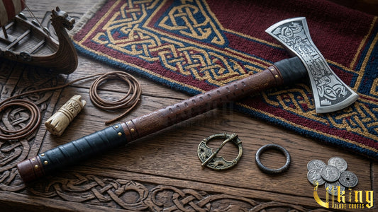The Helm of Awe 30" Forged Viking Axe & Carved Wooden – Norse Warrior Axe
