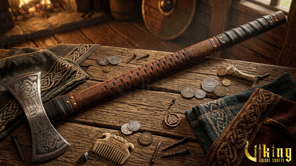 The Helm of Awe 30" Forged Viking Axe & Carved Wooden – Norse Warrior Axe