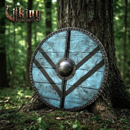 The Kattegat Vanguard Vertical-Braced Teal Viking Shield