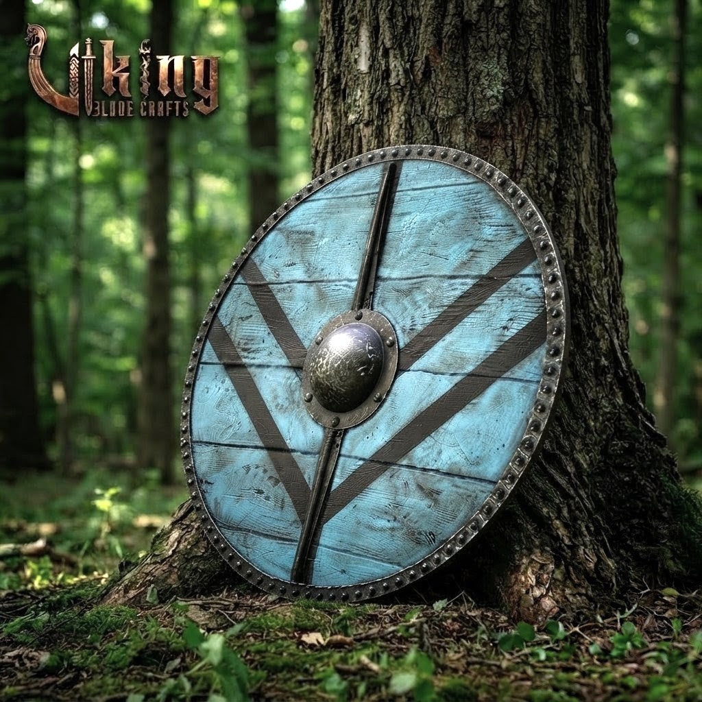 The Kattegat Vanguard Vertical-Braced Teal Viking Shield