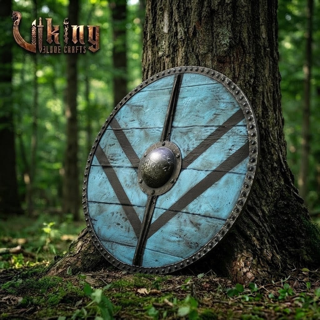 The Kattegat Vanguard Vertical-Braced Teal Viking Shield