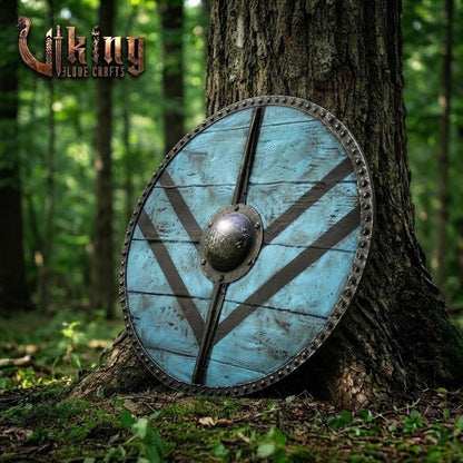 The Kattegat Vanguard Vertical-Braced Teal Viking Shield