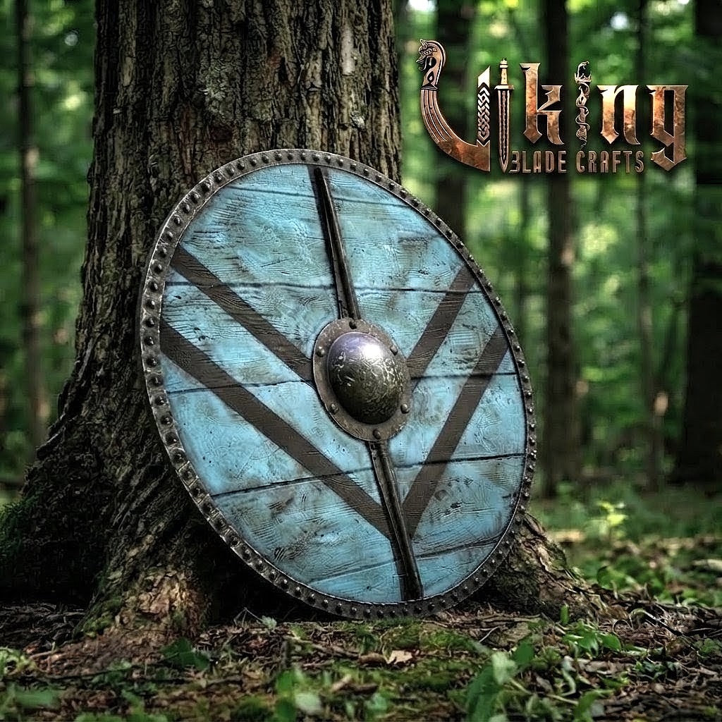 The Kattegat Vanguard Vertical-Braced Teal Viking Shield