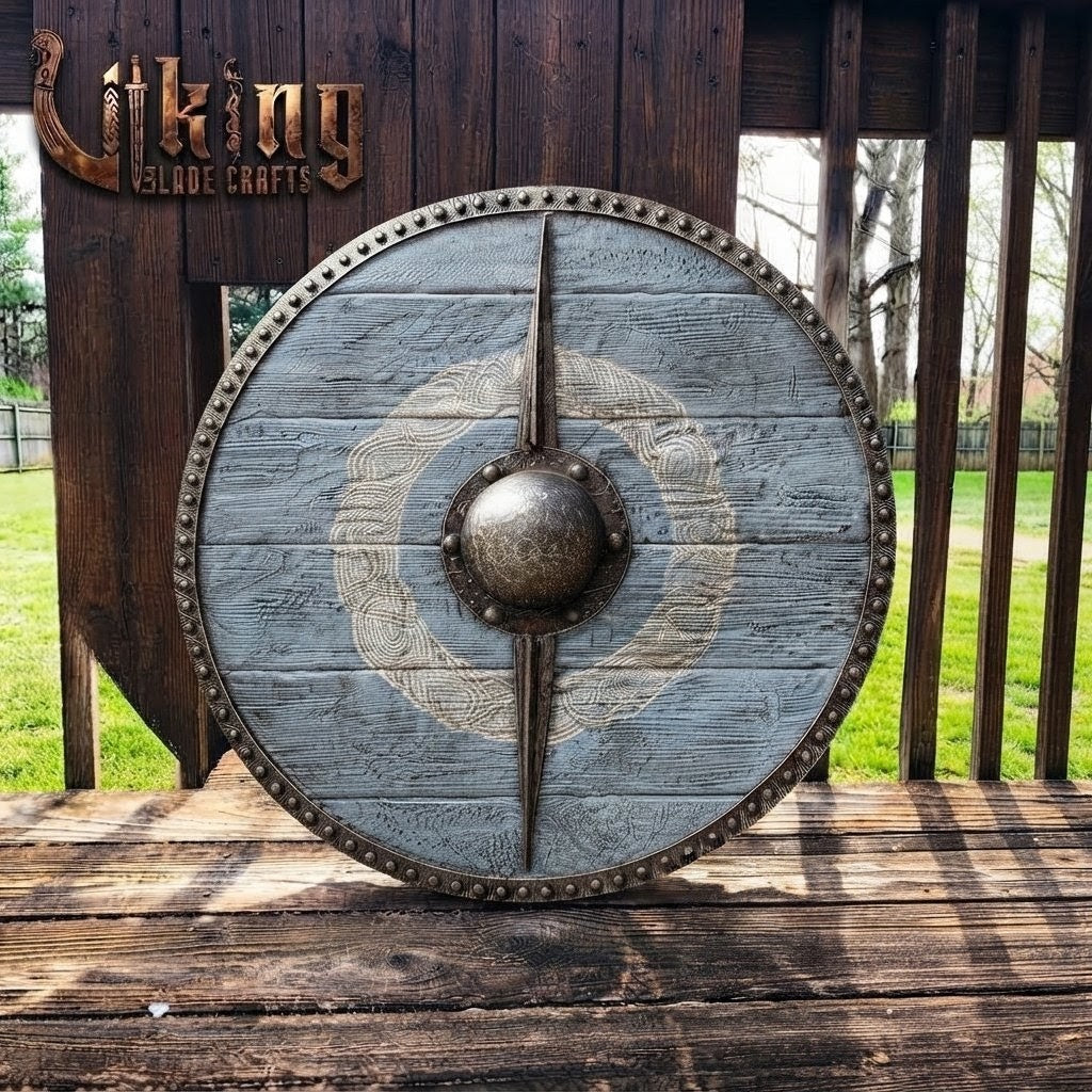 The Odin’s Spire Vertical-Braced Ocean Grey Viking Shield