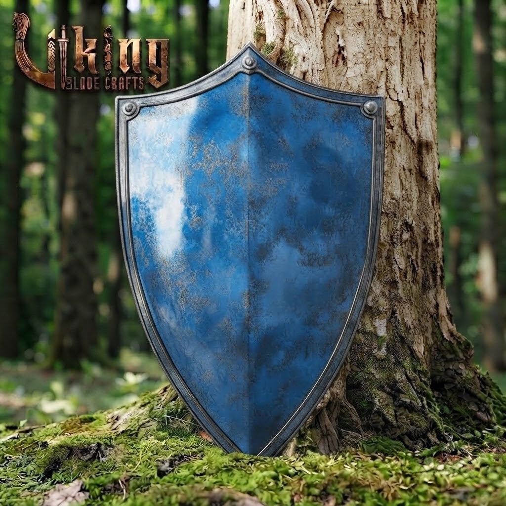 The Sea-King’s Bulwark Mottled Azure Crested Medieval Shield