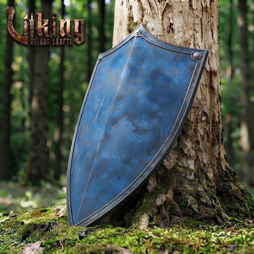 The Sea-King’s Bulwark Mottled Azure Crested Medieval Shield
