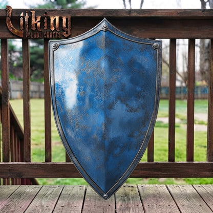 The Sea-King’s Bulwark Mottled Azure Crested Medieval Shield