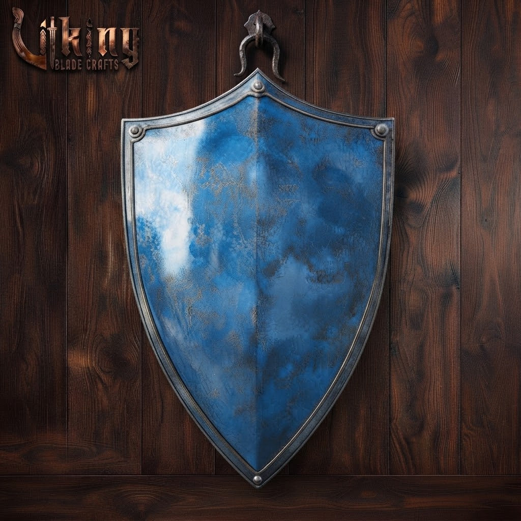 The Sea-King’s Bulwark Mottled Azure Crested Medieval Shield