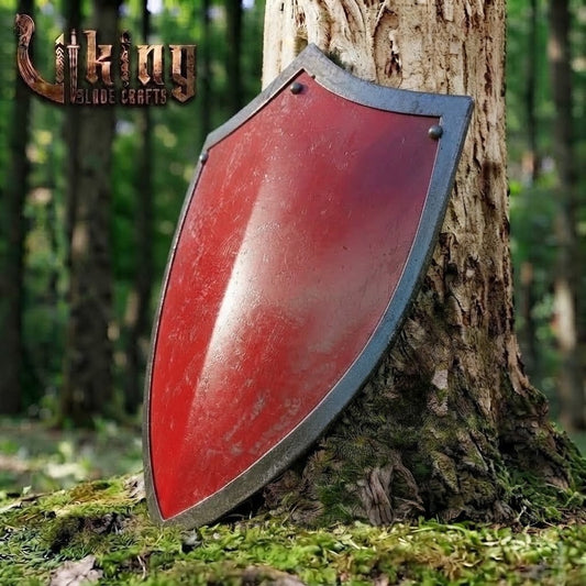 The Warlord’s Blood-Gate Mottled Crimson Crested Medieval Shield